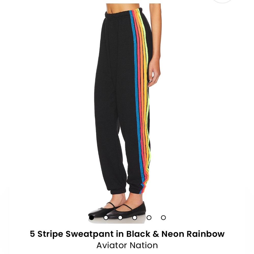 Aviator Nation Black Track Pants with Rainbow Stripes
